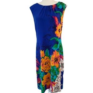Tropical Print Lennie for Nina Leonard Sheath Dress Bold & Bright L